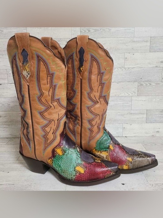 Dan Post Shoes - Women’s Dan Post Rainbow Python Snakeskin Leather Exotic Cowboy Boots Size 8